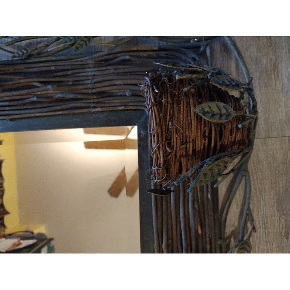 Wrought Iron Rustic Farm House Decor BIRDS Nests Decorative WALL MIRROR 33" Long - Picture 5 of 7